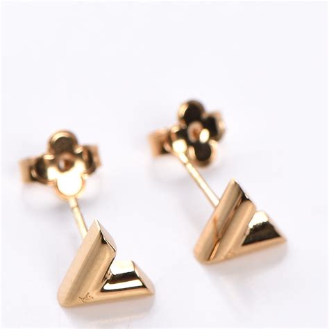 louis vuitton essential v stud earrings gold metal|Louis Vuitton monogram earrings.